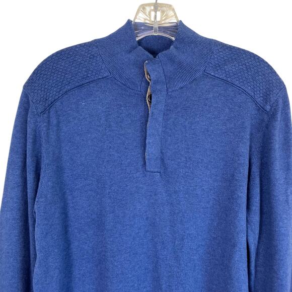 Massimo Dutti Mens Sz M Blue Cotton Cashmere Blend Fine-knit Henley Sweater - Picture 2 of 16